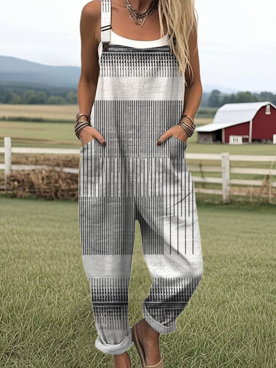 Women's   Vintage Abstract Geometric Art Print Casual 100% Cotton Wide Leg Jumpsuit