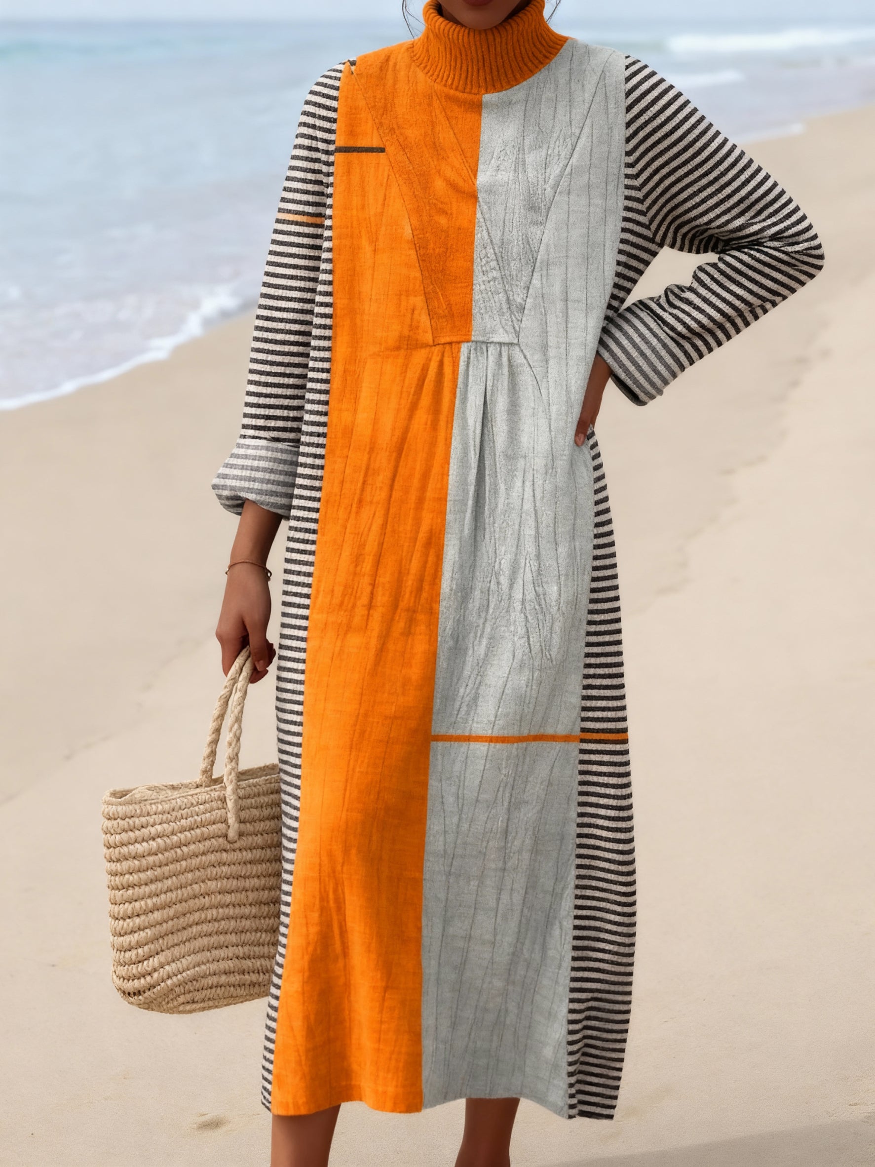 Women's Geometric Art Print Casual Cotton Sweater Dress