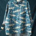 Women's Retro Fish Print Casual Cotton And Linen Shirt