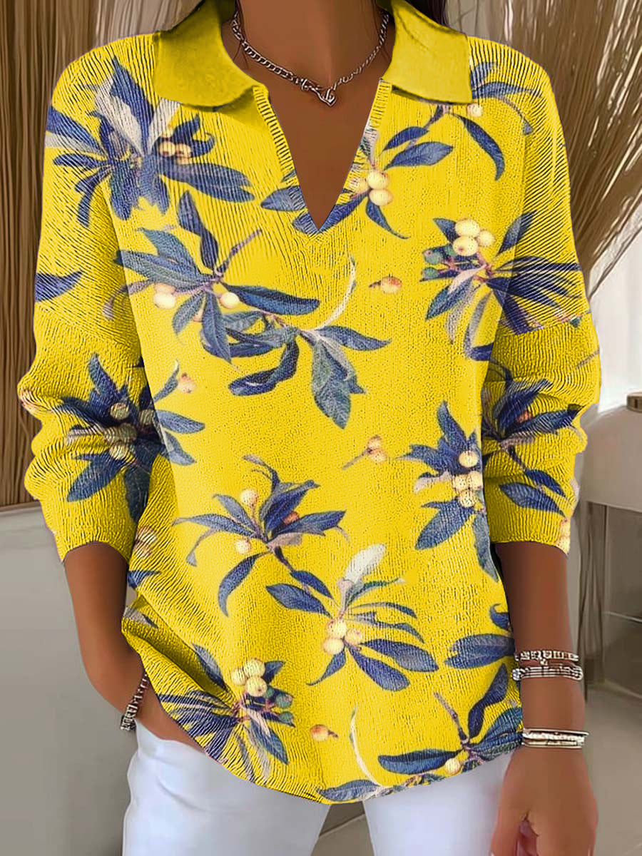 Women's Apricot Leaves Printed Casual Sweater