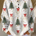 Women's Vintage Christmas Tree Art Print Casual Waffle Henry Collar Sweatshirt