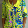 Women's Floral Art Print Casual Stylish Cotton Linen Shirt