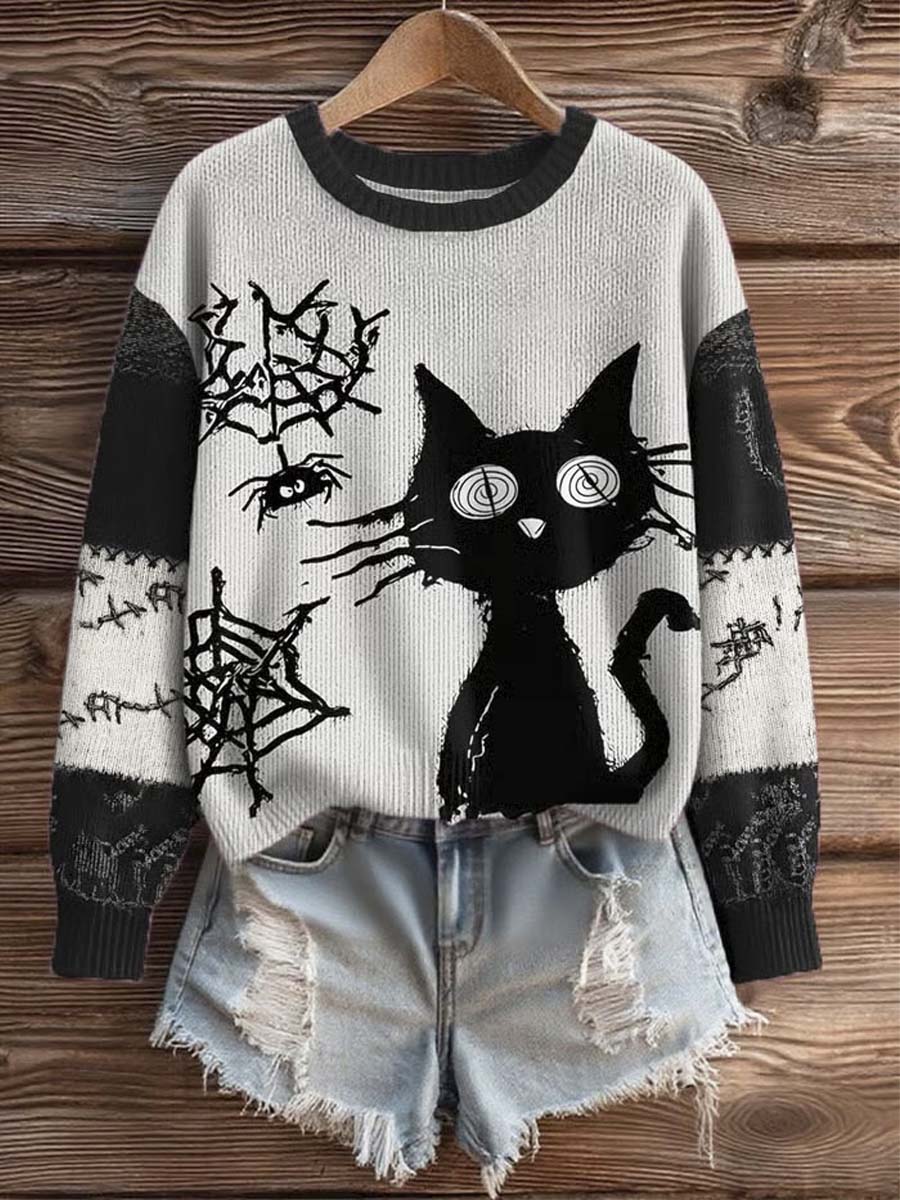 funny-cat-art-print-knit-pullover-sweater