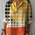 Women's Bohemian Color Block Abstract Art Casual Cotton Linen Shirt
