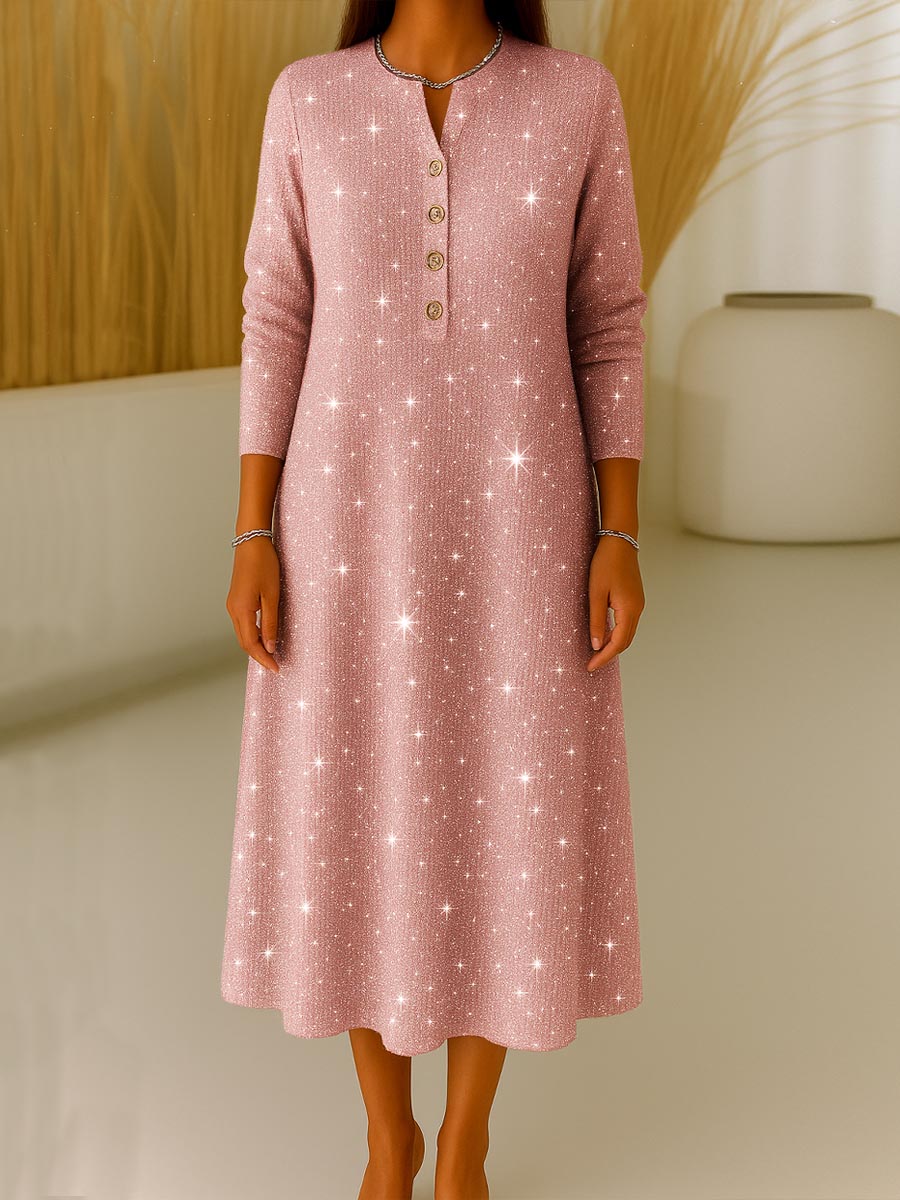 Women's V-neck Long Sleeve Sequined Casual Loose Knit Dress