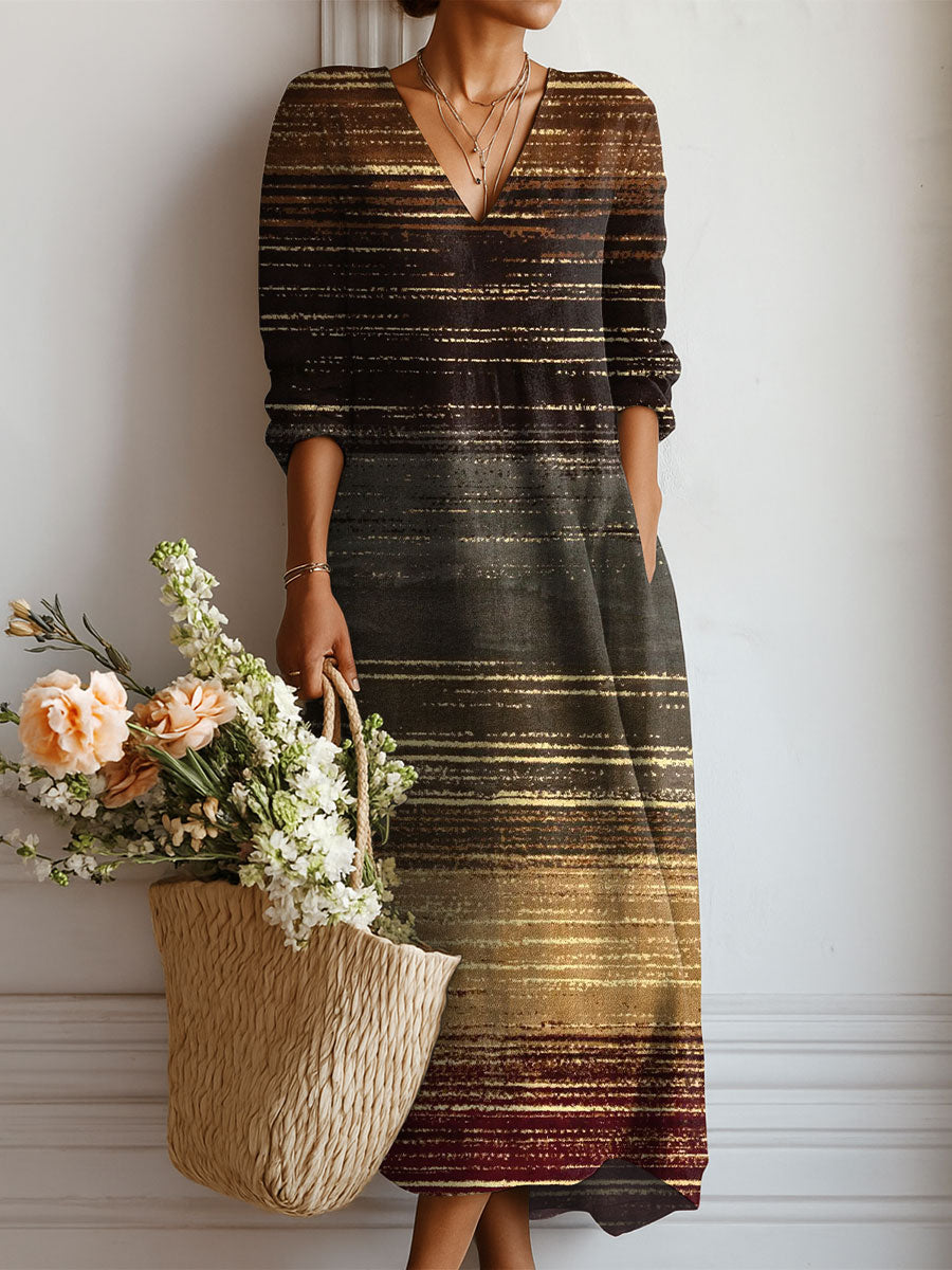 Women's Vintage Pattern Art Print Linen Pocket Dress