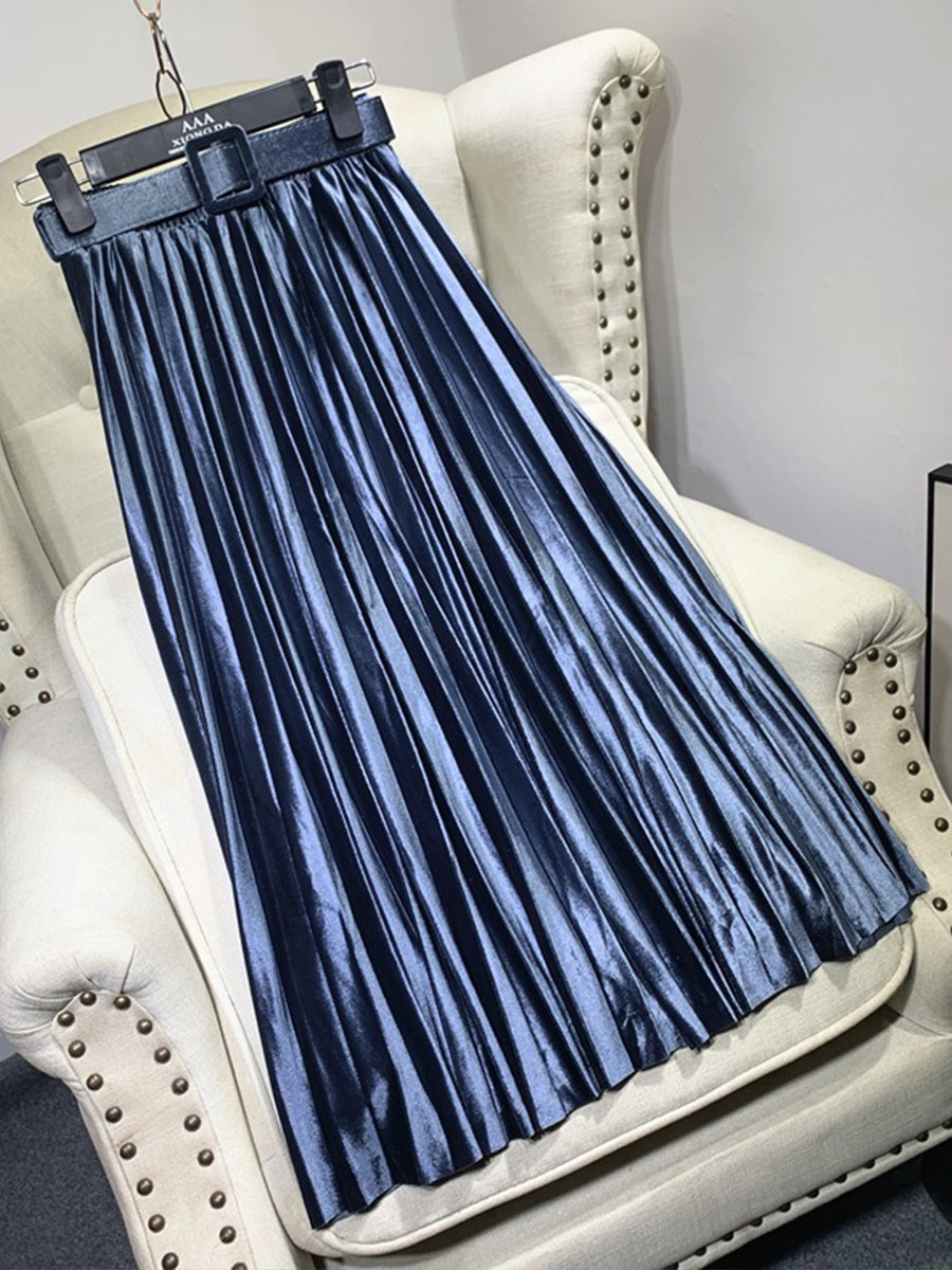 Women's Elegant Velvet Pleated Skirt