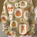 Women's Halloween Pumpkin Bow Pattern Art Print Casual Cotton Shirt