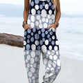 Women's Vintage Abstract Geometric Art Print Casual 100% Cotton Wide Leg Jumpsuit