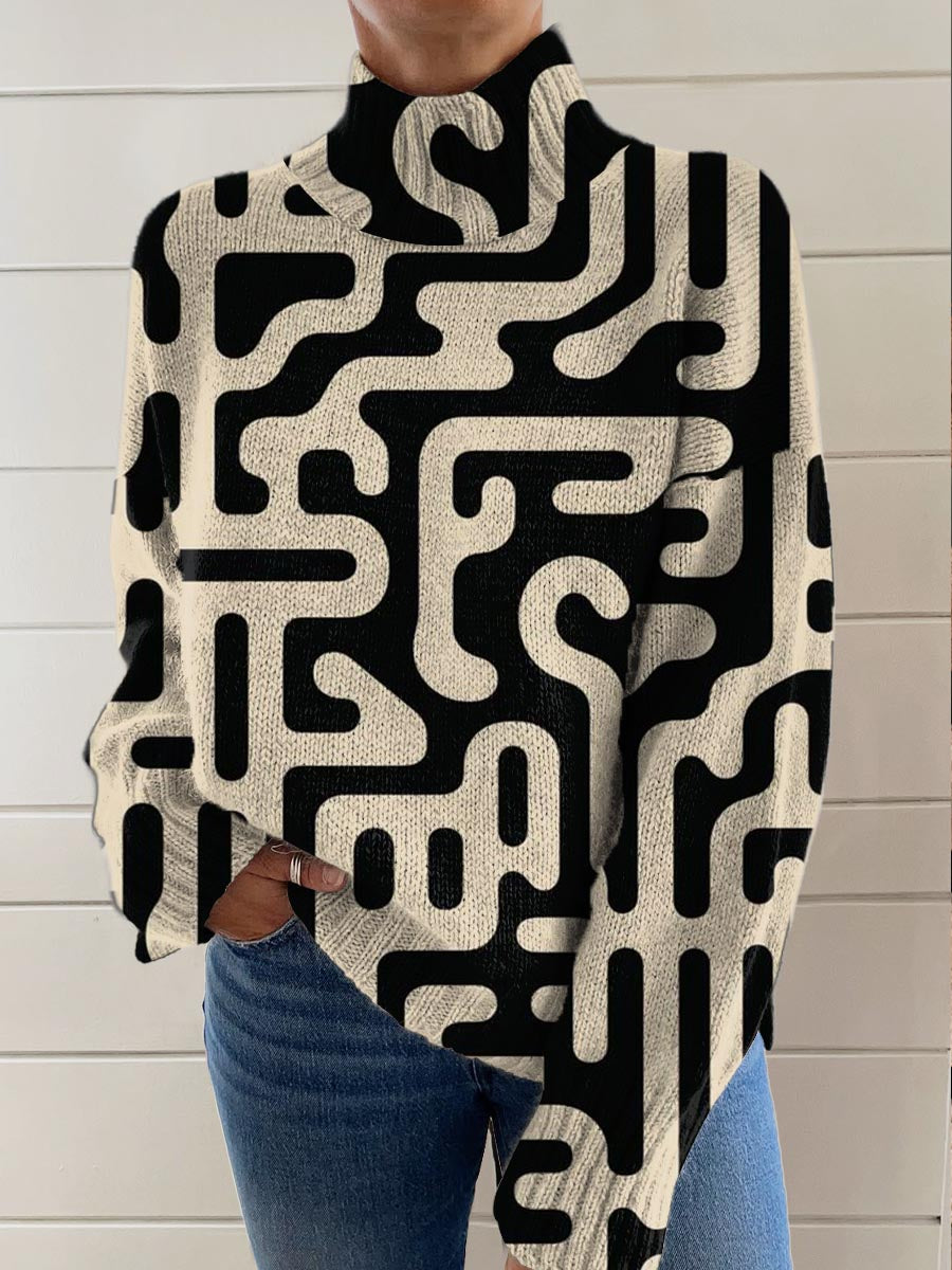 womens-art-abstract-lines-print-knit-turtleneck-pullover-sweater