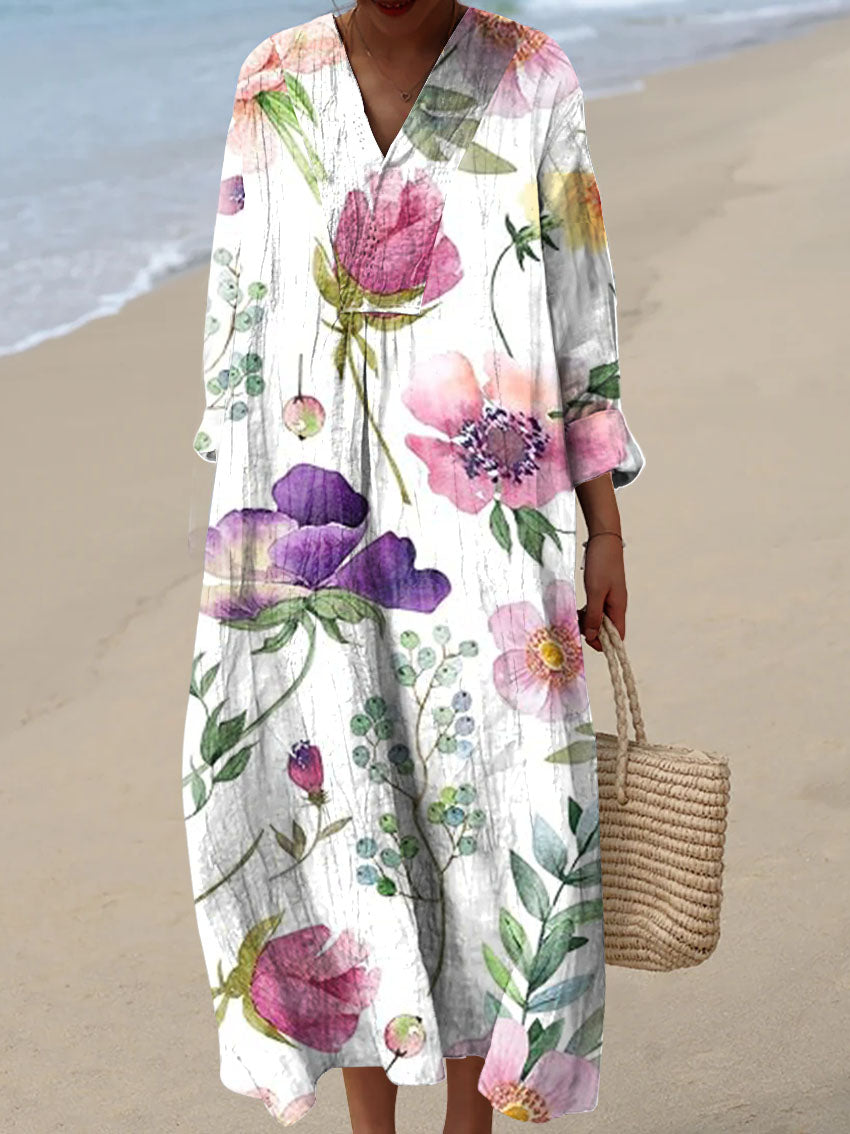 Women's Retro Artistic Flowers Print Dress