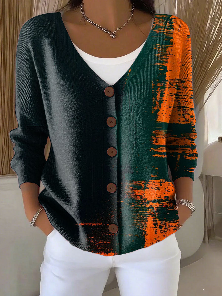 gradient-colors-print-buttoned-v-neck-cardigan-sweater-y897