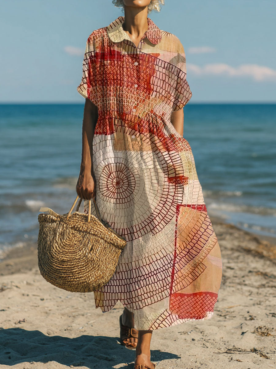 Women's Vintage Abstract Geometric Art Print Dress