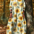 Women's Vintage Sunflower Floral Painting Art Print Dress