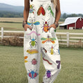 Women's  Vintage  Insect Museum Art Print Casual 100% Cotton Wide Leg Jumpsuit