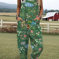Women's   Outdoor Vintage  Art Print Casual 100% Cotton Wide Leg Jumpsuit