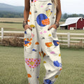 Women's  Vintage Chick Art Print Casual 100% Cotton Wide Leg Jumpsuit
