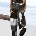 Women's Abstract Geometric Pattern Art Print Casual 100% Cotton Wide Leg Jumpsuit