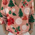Women's Christmas Trees Pattern Art Print Buttoned Cardigan Sweater