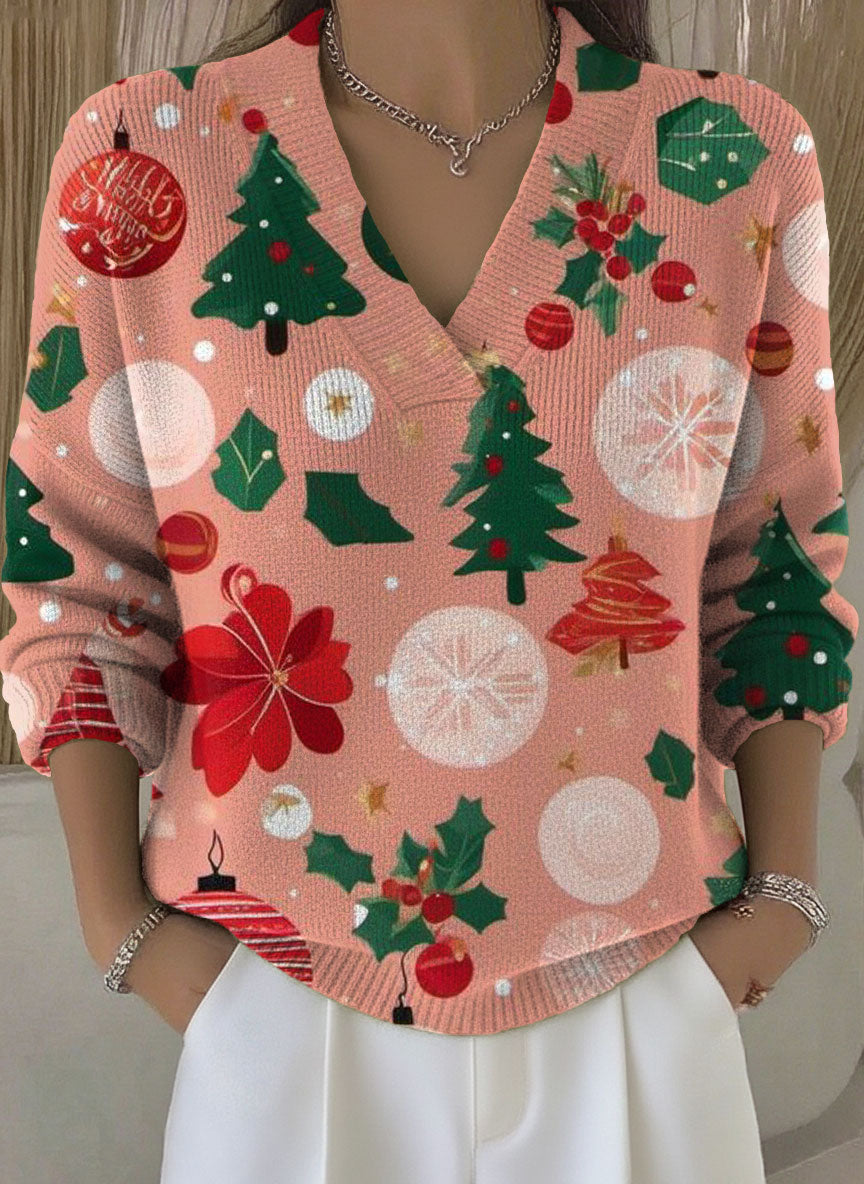 Women's Christmas Trees Pattern Art Print Buttoned Cardigan Sweater