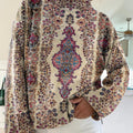 Women's Vintage Ethnic Floral Pattern Art Print Knit Turtleneck Pullover Sweater