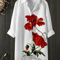 Women's Poppy Flower Floral Casual Shirt