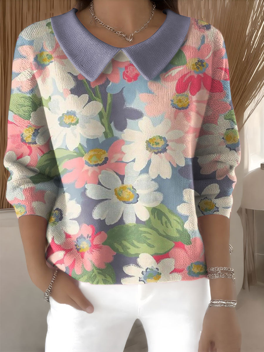 womens-floral-flowers-casual-print-peter-pan-collar-3-4-sleeve-sweater-vkis
