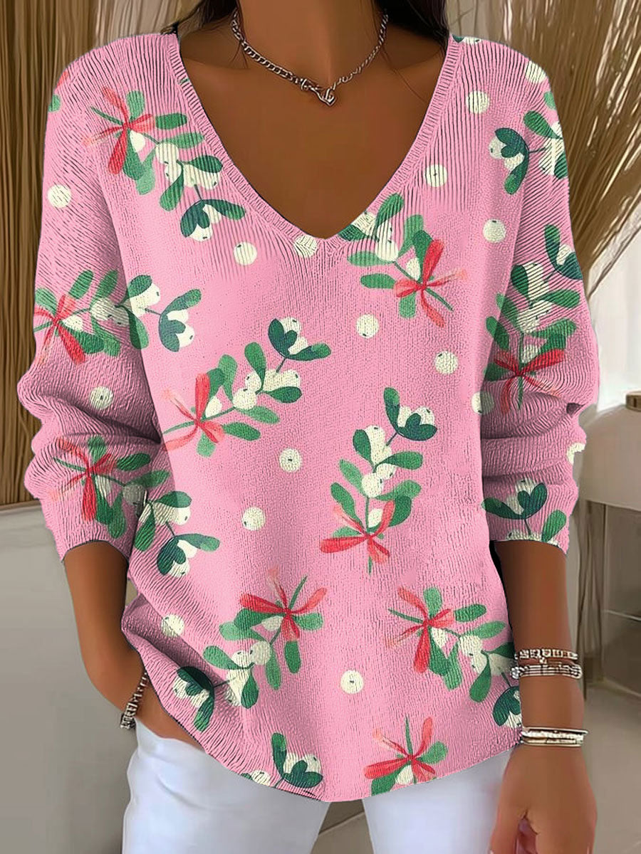 Women's Christmas Pattern Casual Print Pullover Sweater