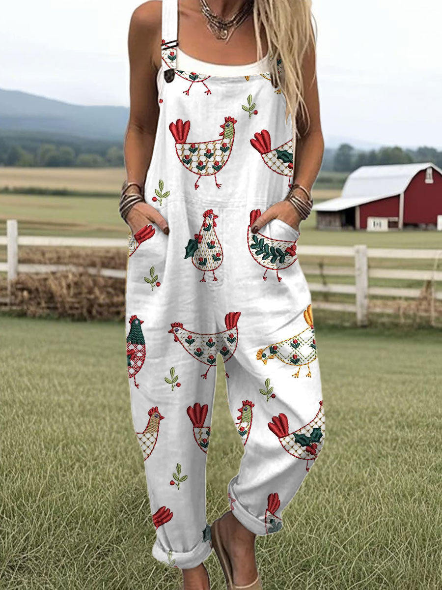 Women's  Funny Chick Art Print Casual 100% Cotton Wide Leg Jumpsuit