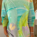 Women's Oil Painting Style Colorful Pattern Casual Pullover Sweater