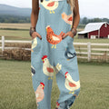 Women's  Vintage Chick Art Print Casual 100% Cotton Wide Leg Jumpsuit