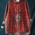 Chemise à volants en coton et lin décontractés à imprimé floral vintage pour femme 