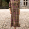 Women's Plaid Print Peter Pan Collar 3/4 Sleeve Casual Fit Fall/Winter Dress
