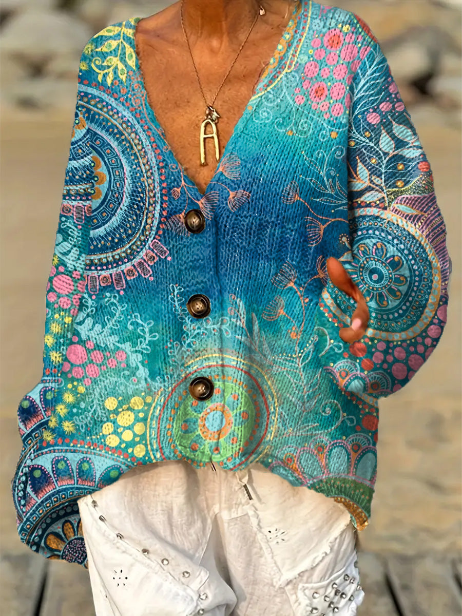 womens-beautiful-abstract-circular-geometric-floral-painting-art-print-casual-pullover-sweater