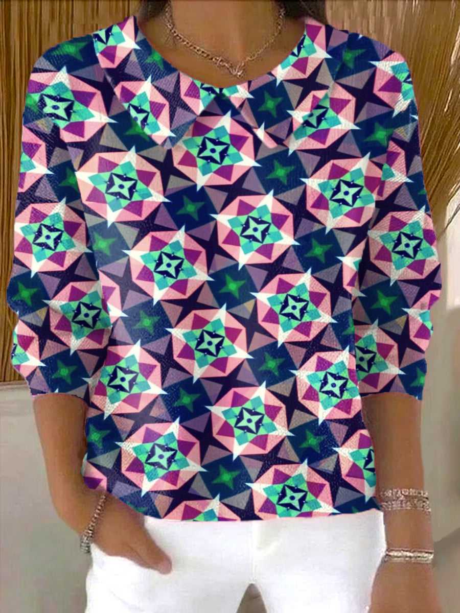 womens-kaleidoscope-art-pattern-casual-peter-pan-collar-3-4-sleeve-sweater