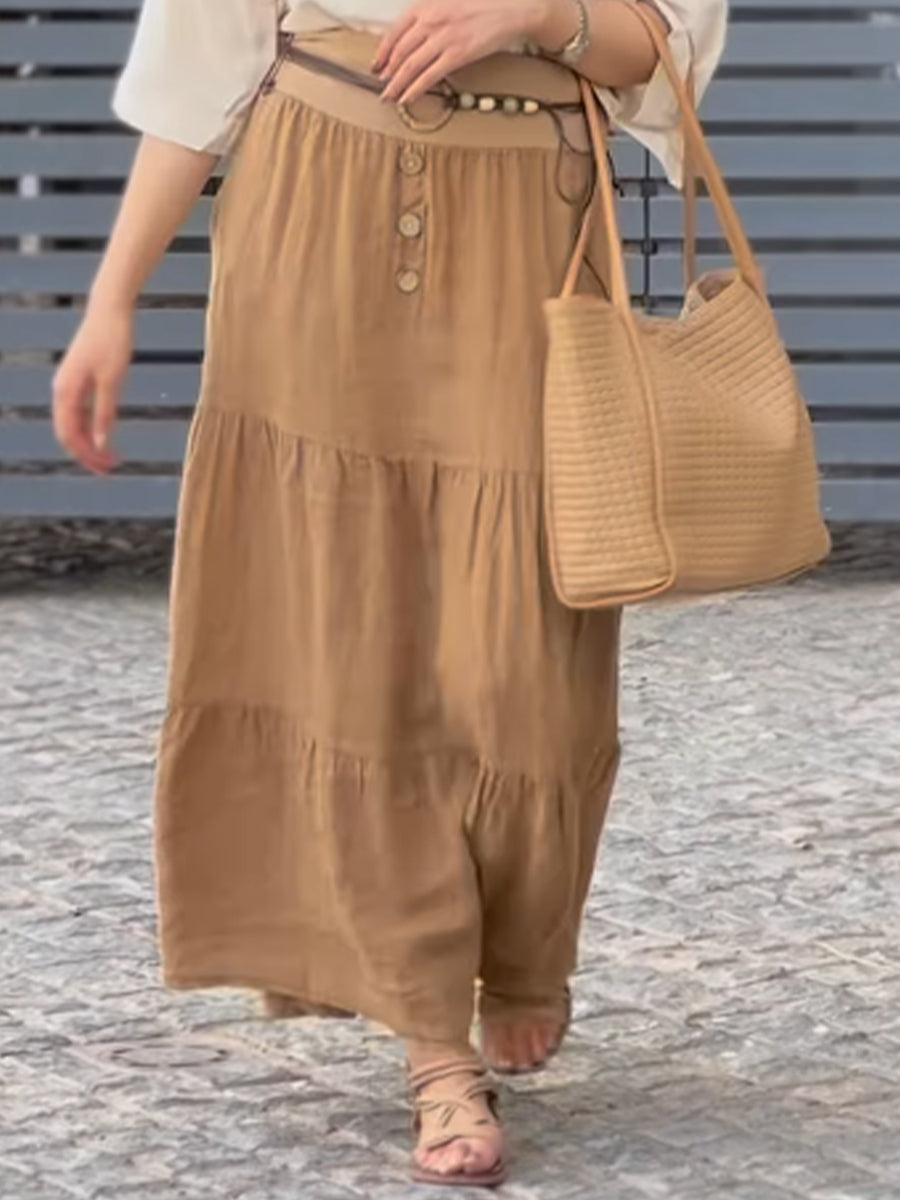 Women's Cotton and Linen Pocket Skirt