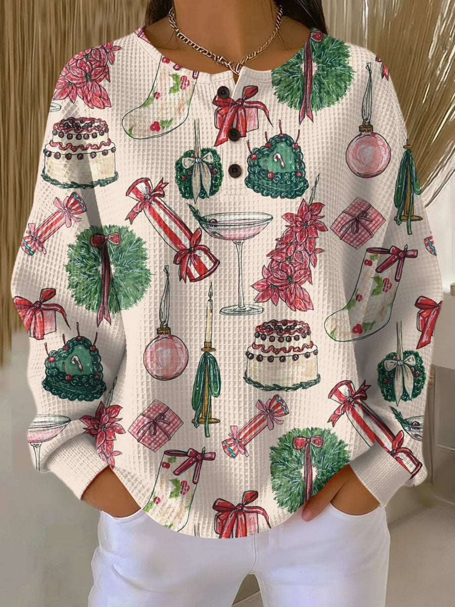 Women's Christmas Items Pattern Art Print Casual Cotton Sweatshirt
