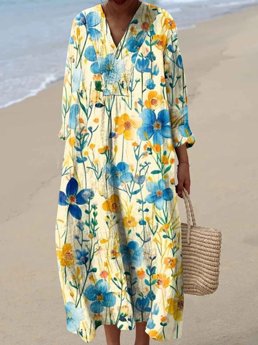 Women's Retro Artistic Flowers Print Dress