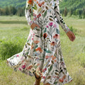 Women's Vintage  Flower Art Print Long-sleeved Dress