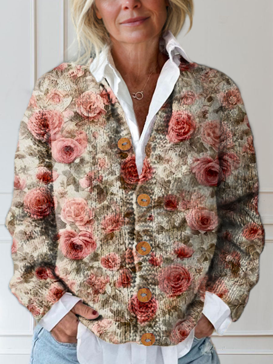 womens-vintage-floral-art-print-buttoned-cardigan-sweater-likl