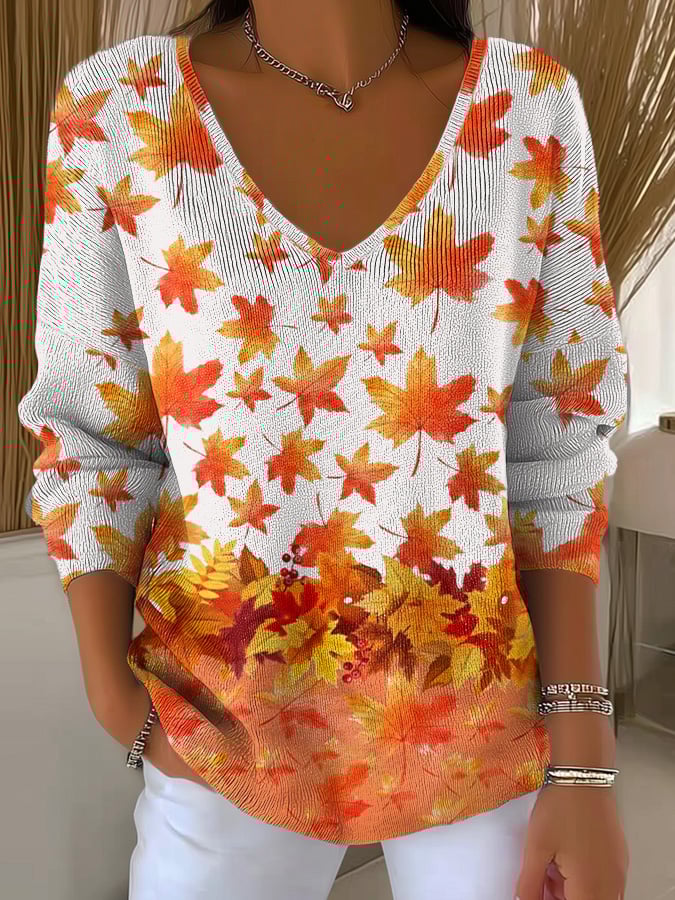 womens-autumn-gradient-maple-leaf-art-print-casual-pullover-sweater