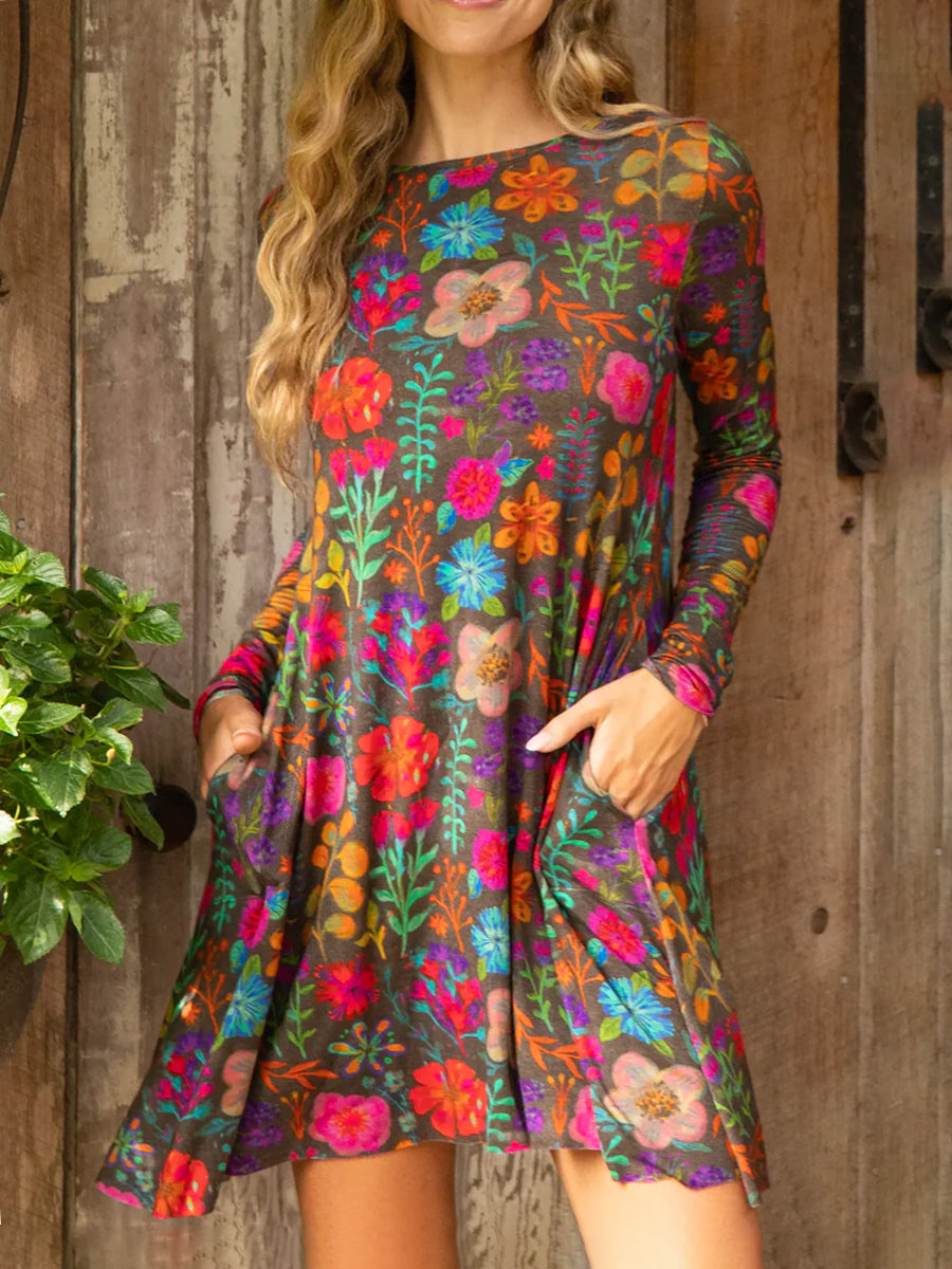 Women's Floral Print Pocket Stretch Mini Dress