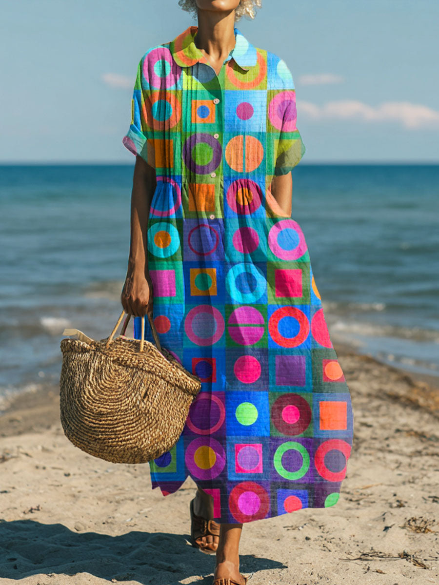 Women's Geometric Pattern Art Print Cotton Dress