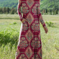 Women's Vintage Ethnic Diamond Geometric Pattern Art Print Long-sleeved Dress