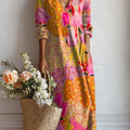 Women's Vintage Floral Art Print Causal Cotton Linen Pocket Dress