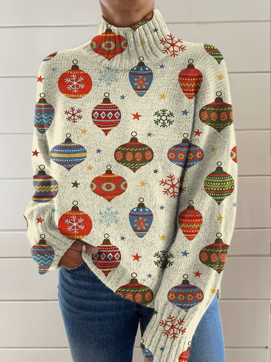 Christmas Balls Art Print Knit Turtleneck Pullover Sweater