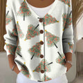 Christmas Christmas Tree Pattern Art Print Buttoned V-neck Cardigan Sweater