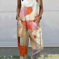 Women's  Vintage Abstract Geometric Art Print Casual 100% Cotton Wide Leg Jumpsuit