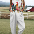 Women's  Vintage Chick Art Print Casual 100% Cotton Wide Leg Jumpsuit