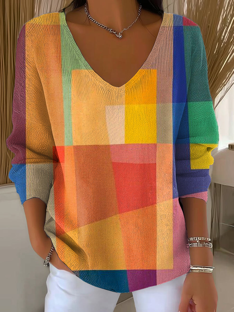 Women's Beautiful Abstract Colorful Geometric Painting Art Print Casual Pullover Sweater